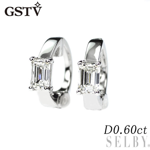 Pt950 中折ダイヤモンドフープピアス0.22ct[片耳]Gstv GSTV Pt950 エメラルドカット ダイヤモンド イヤリング 0.60ct フープ