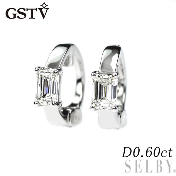 GSTV Pt950 エメラルドカット ダイヤモンド フープ イヤリング 0.60ct