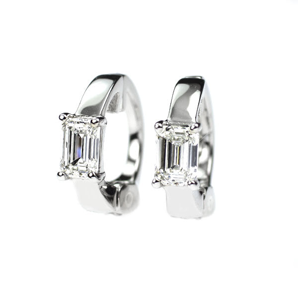 GSTV Pt950 エメラルドカット ダイヤモンド フープ イヤリング 0.60ct