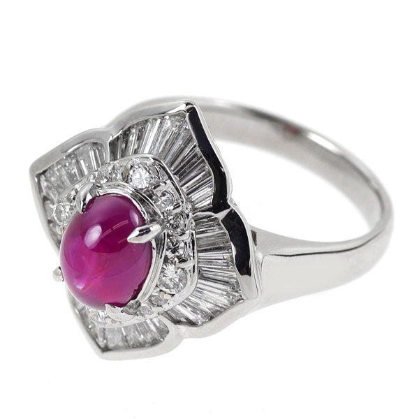 Pt900 ビルマ/ミャンマー産 非加熱スタールビー ダイヤモンド リング 3.12ct D1.123ct