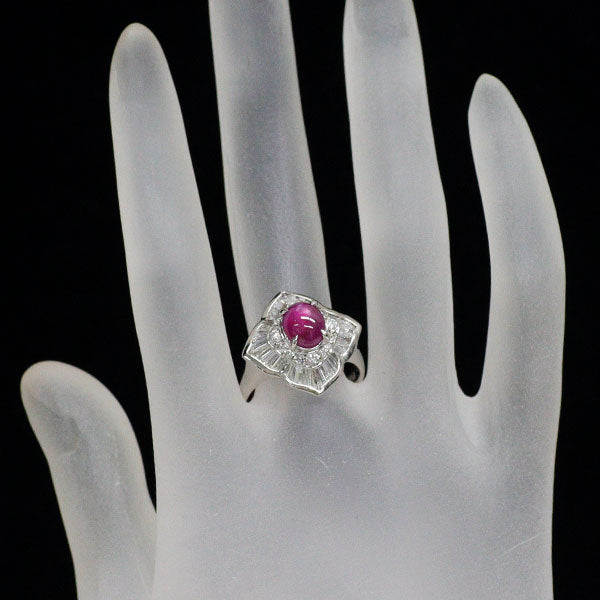 Pt900 ビルマ/ミャンマー産 非加熱スタールビー ダイヤモンド リング 3.12ct D1.123ct