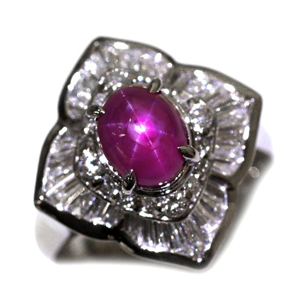 Pt900 ビルマ/ミャンマー産 非加熱スタールビー ダイヤモンド リング 3.12ct D1.123ct