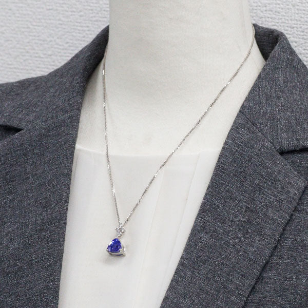 Pt900/K18WG タンザナイト ダイヤモンド ペンダントネックレス 3.85ct D0.30ct