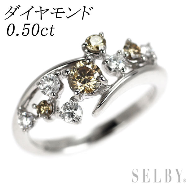 K18WG ブラウン/カラーレス ダイヤモンド リング 0.50ct