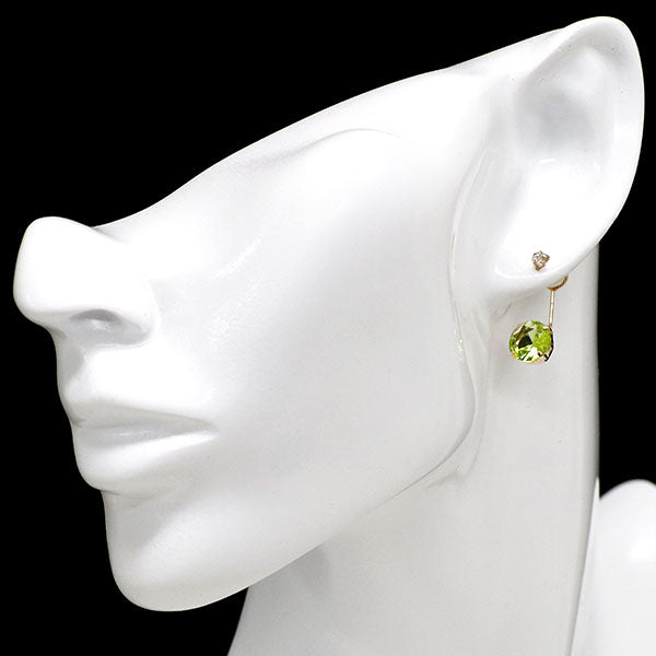 K18YG ペリドット ダイヤモンド ピアス 4.00ct D0.10ct 2way バック