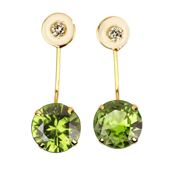 K18YG ペリドット ダイヤモンド ピアス 4.00ct D0.10ct 2way バック