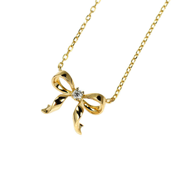 WISP K18YG ダイヤモンド ペンダントネックレス 0.02ct リボン