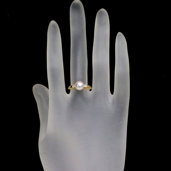 K18YG アコヤ 真珠 ダイヤモンド リング 径約7.1mm D0.06ct
