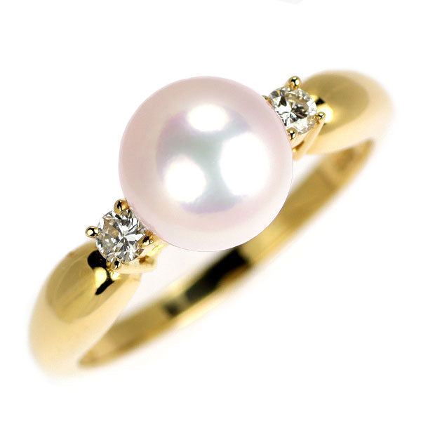 K18YG アコヤ 真珠 ダイヤモンド リング 径約7.1mm D0.06ct