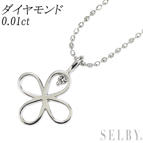 K18WG ダイヤモンド ペンダントネックレス 0.01ct フラワー