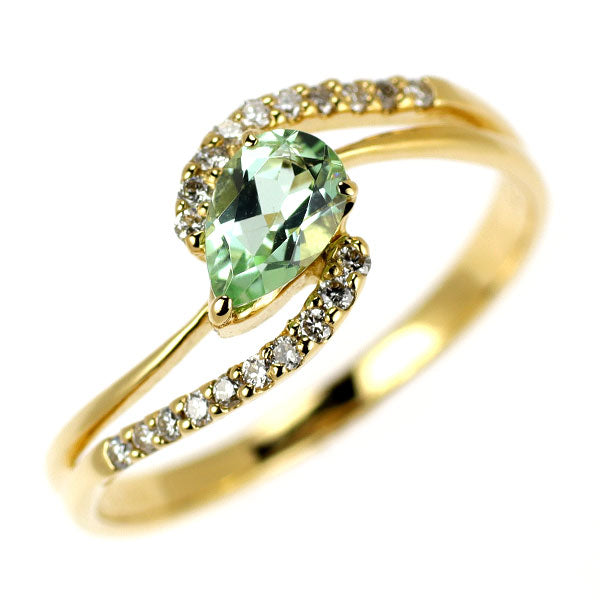K18YG グリーントルマリン ダイヤモンド リング 0.35ct D0.10ct