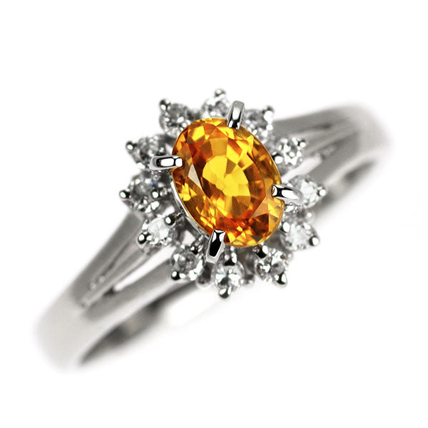 Pt900 オレンジサファイア ダイヤモンド リング 0.687ct D0.15ct