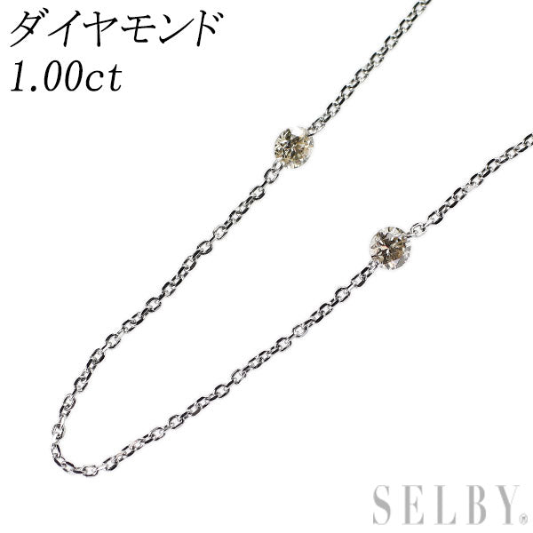 Pt850 ストリングホール ダイヤモンド ロングステーション ネックレス 1.00ct 85cm