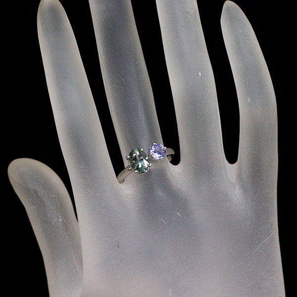 Pt950 ゾイサイト タンザナイト フォークリング0.90ct 0.45ct