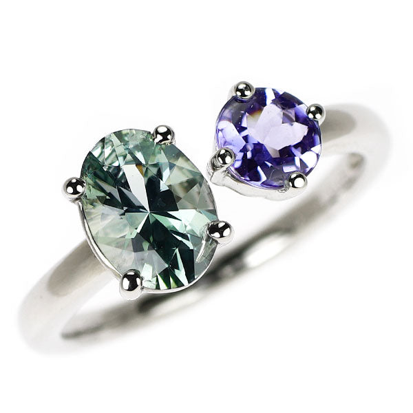 Pt950 ゾイサイト タンザナイト フォークリング0.90ct 0.45ct