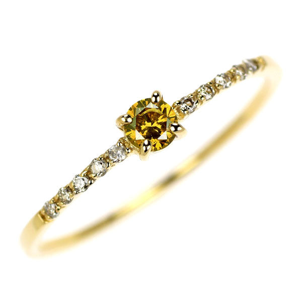 K18YG トリートイエロー/カラーレス ダイヤモンド リング 0.12ct D0.05ct