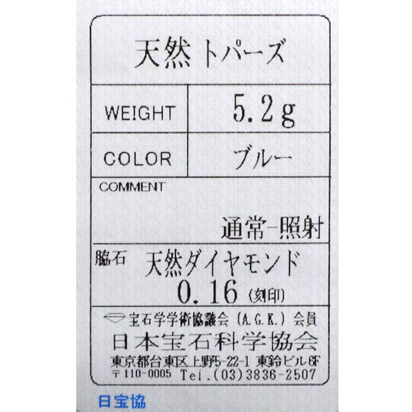 Pt900 ブルートパーズ ダイヤモンド リング D0.16ct