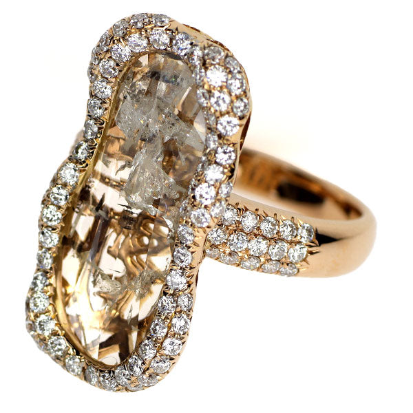 K18PG スライスカット ダイヤモンド リング 3.06ct D1.04ct