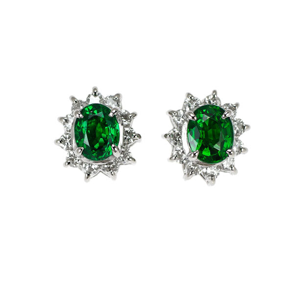 Pt900 グリーンガーネット ダイヤモンド ピアス 0.79ct D0.27ct