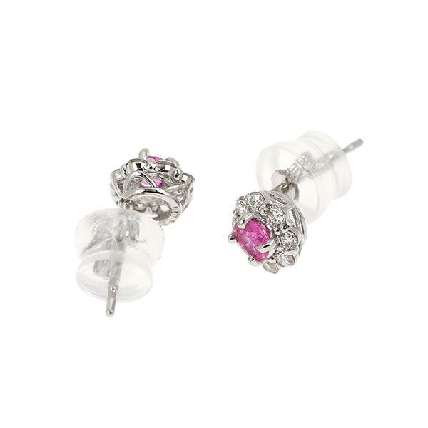 Pt900 ピンクサファイア ダイヤモンド ピアス 0.26ct D0.20ct