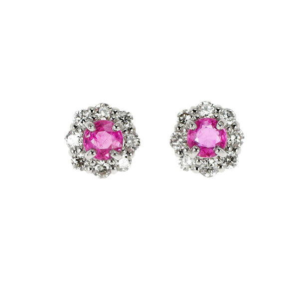 Pt900 ピンクサファイア ダイヤモンド ピアス 0.26ct D0.20ct
