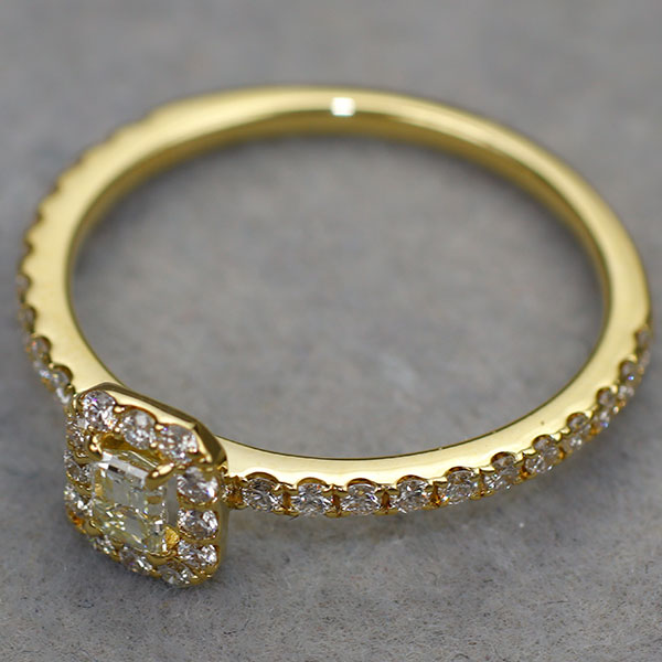 K18YG エメラルドカット ダイヤモンド リング 0.169ct D0.30ct