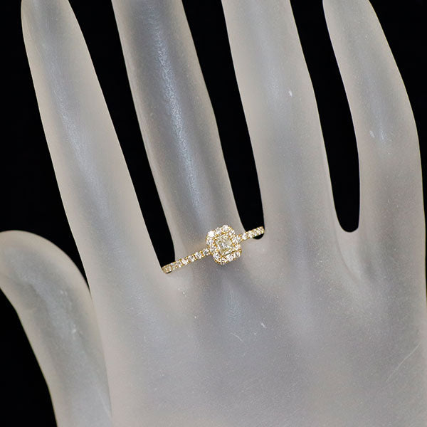 K18YG エメラルドカット ダイヤモンド リング 0.169ct D0.30ct