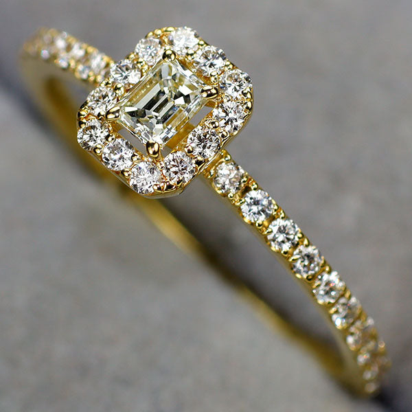 K18YG エメラルドカット ダイヤモンド リング 0.169ct D0.30ct