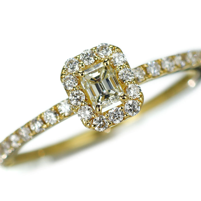 K18YG エメラルドカット ダイヤモンド リング 0.169ct D0.30ct
