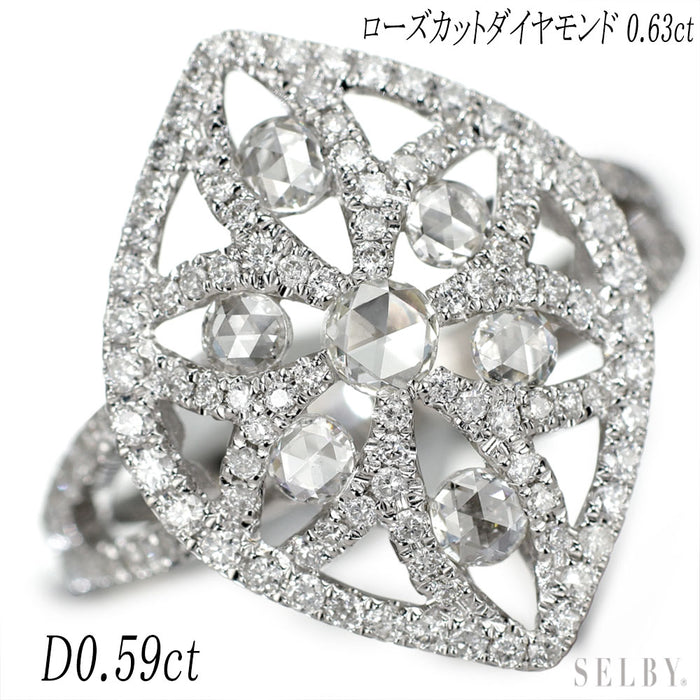 K18WG ローズカットダイヤモンド ダイヤモンド リング 0.63ct D0.59ct