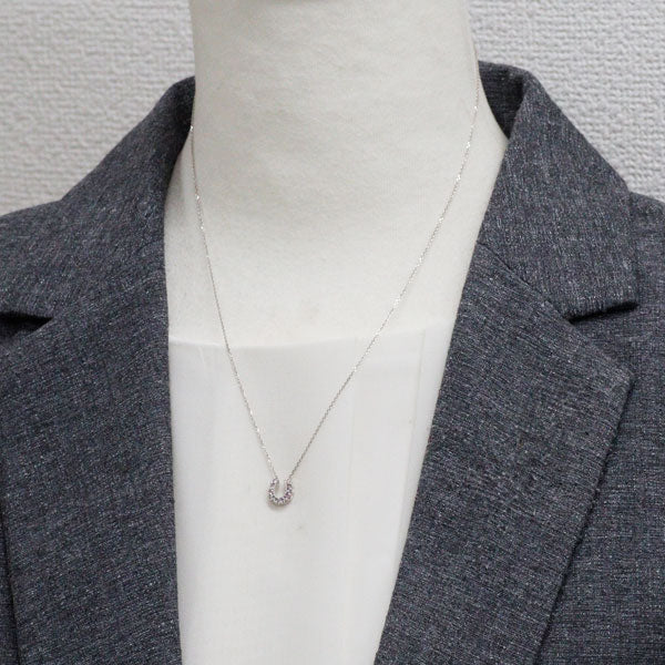 K18WG 天然ピンクダイヤモンド ペンダントネックレス 0.17ct 馬蹄