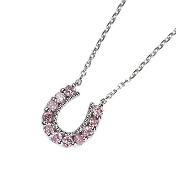 K18WG 天然ピンクダイヤモンド ペンダントネックレス 0.17ct 馬蹄