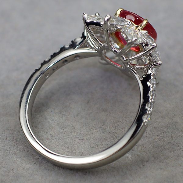 Pt950/ K18YG ビルマ/ミャンマー産ルビー ローズカット/ラウンド ダイヤモンド リング 2.023ct D1.41ct