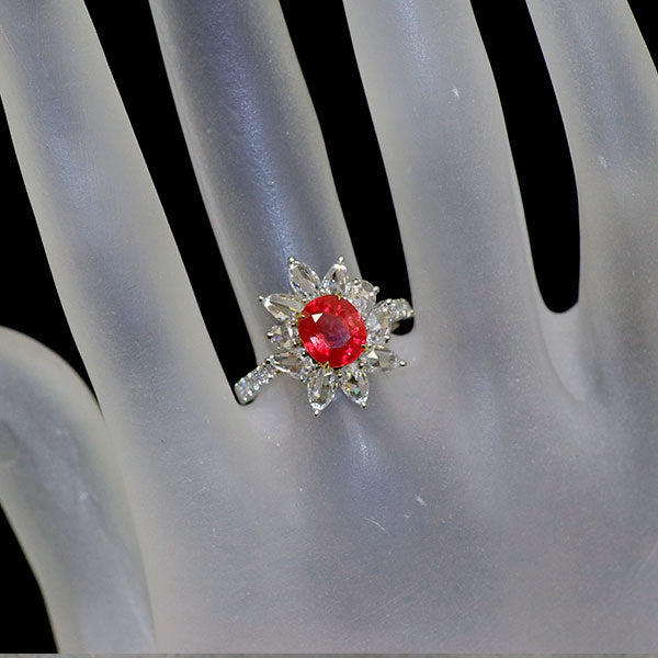 Pt950/ K18YG ビルマ/ミャンマー産ルビー ローズカット/ラウンド ダイヤモンド リング 2.023ct D1.41ct