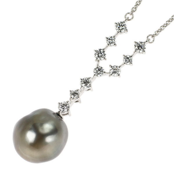 ミキモト K18WG 黒蝶バロックパール ダイヤモンド ペンダントネックレス 径約11.3mm D0.48ct