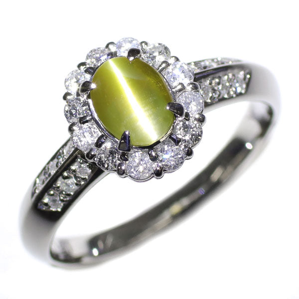 Pt900 クリソベリルキャッツアイ ダイヤモンド リング 1.27ct D0.42ct
