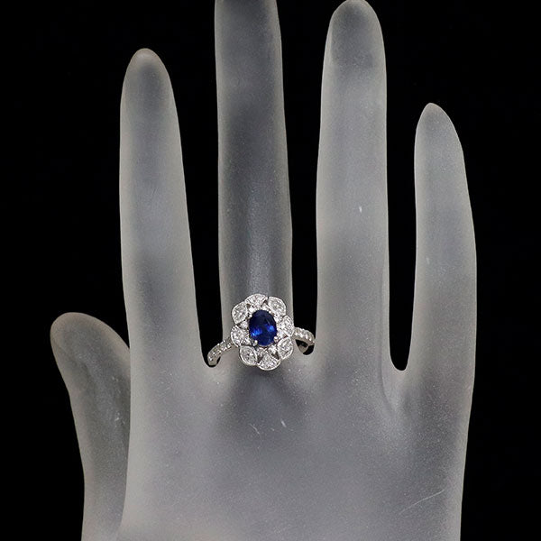 K18WG サファイア ダイヤモンド リング 1.02ct D0.75ct