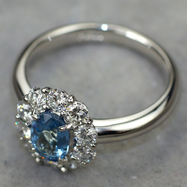 Pt900 サンタマリアカラーアクアマリン ダイヤモンド リング 0.75 D0.62ct