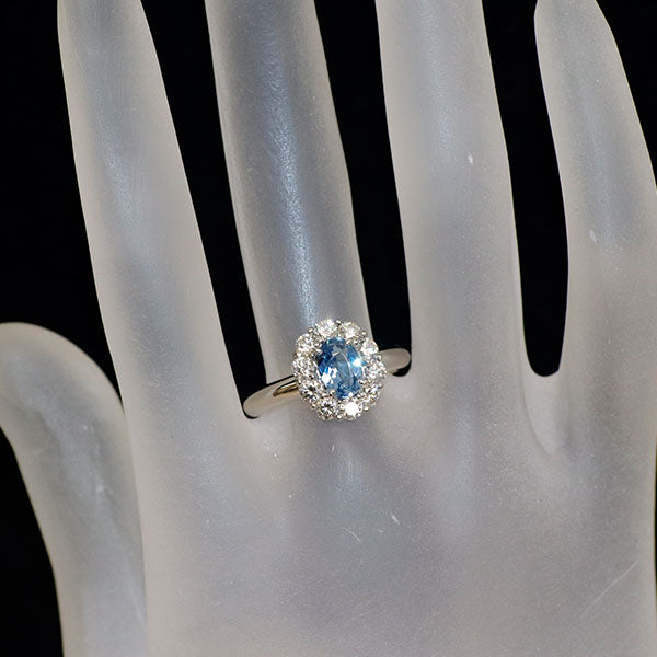 Pt900 サンタマリアカラーアクアマリン ダイヤモンド リング 0.75 D0.62ct