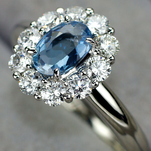 Pt900 サンタマリアカラーアクアマリン ダイヤモンド リング 0.75 D0.62ct