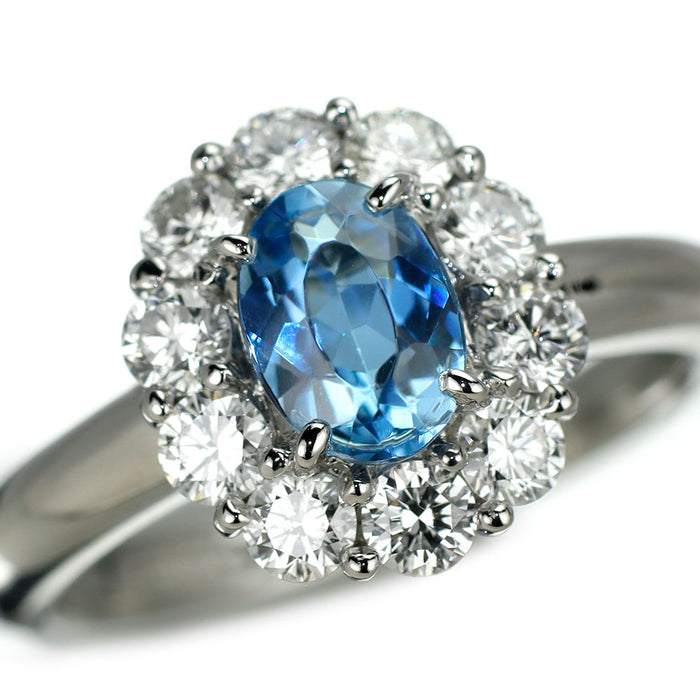 Pt900 サンタマリアカラーアクアマリン ダイヤモンド リング 0.75 D0.62ct