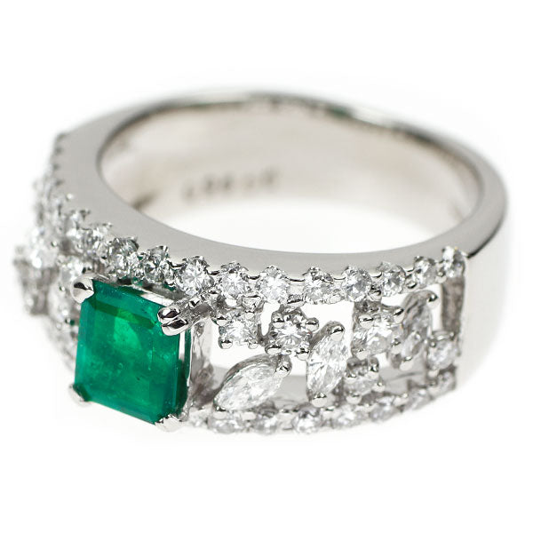 Pt900 エメラルド ダイヤモンド リング 0.718ct D 0.960ct