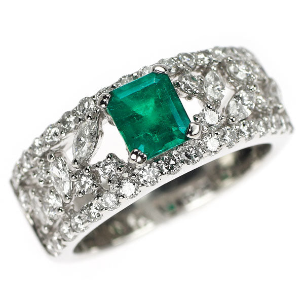 Pt900 エメラルド ダイヤモンド リング 0.718ct D 0.960ct