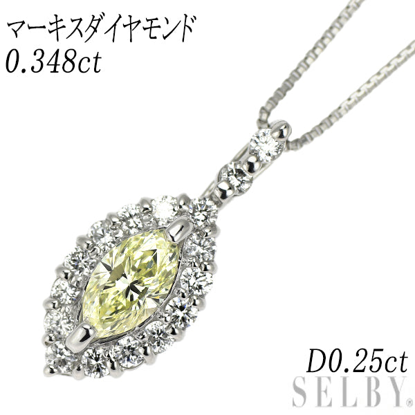 Pt900/ Pt850 マーキス ダイヤモンド ペンダントネックレス 0.348ct D0.25ct