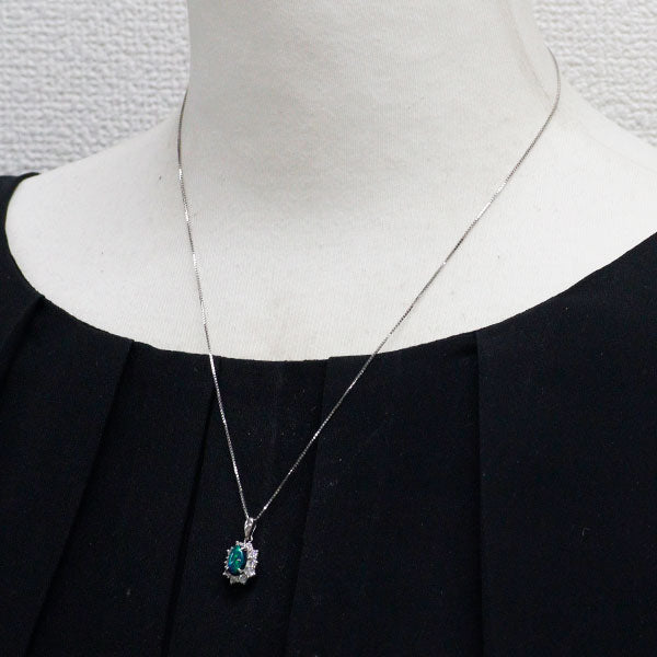 Pt900/ Pt850 ブラック オパール ダイヤモンド ペンダントネックレス 0.75ct D0.47ct