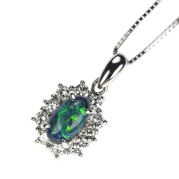 Pt900/ Pt850 ブラック オパール ダイヤモンド ペンダントネックレス 0.75ct D0.47ct