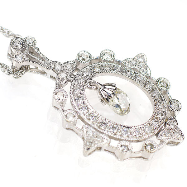 K18WG ブリオレットカットダイヤモンド ダイヤモンド ペンダントネックレス 0.44ct D0.46ct アンティークレース