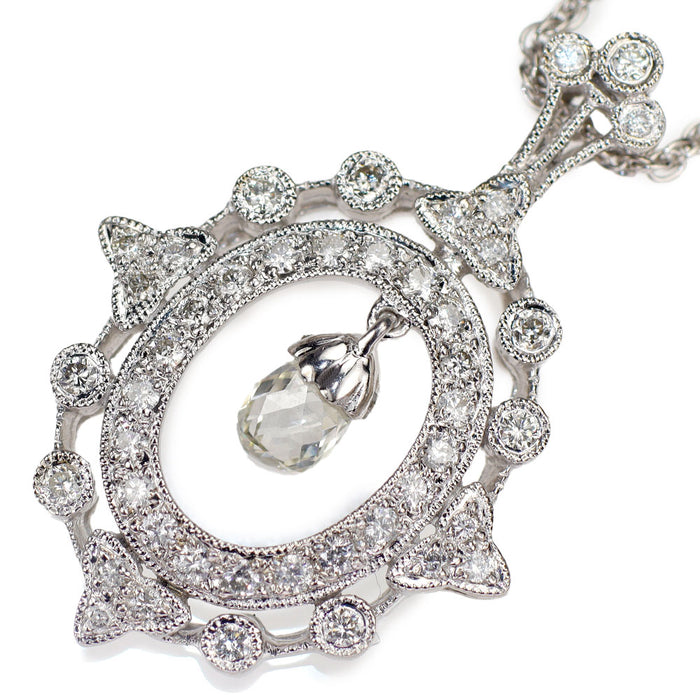 K18WG ブリオレットカットダイヤモンド ダイヤモンド ペンダントネックレス 0.44ct D0.46ct アンティークレース