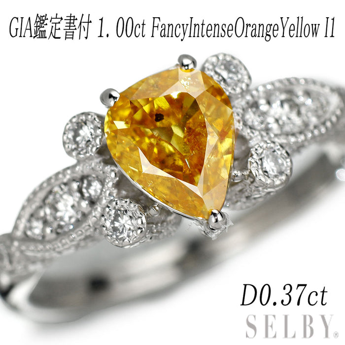 Pt900 天然イエロー ダイヤモンド リング 1.00ct FIOY I1 D0.37ct