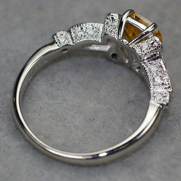 Pt900 天然イエロー ダイヤモンド リング 1.00ct FIOY I1 D0.37ct